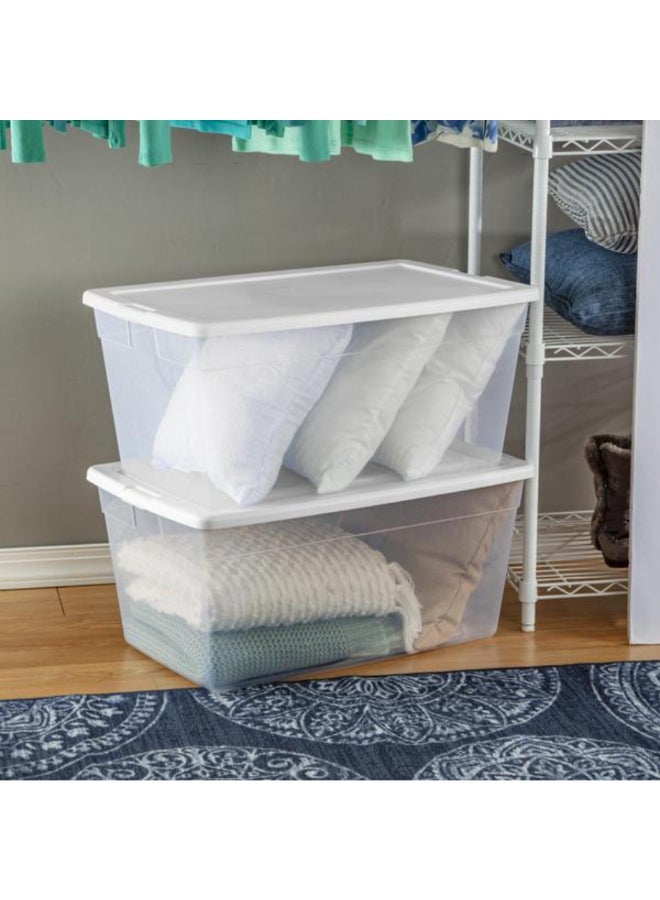 Sterilite Rectangular Stackable Storage Box Clear and White 85.1 Liter 16668004 - Image 5